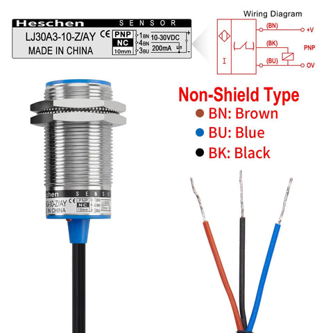 Shielded M30 Inductive Proximity Sensor Switch LJ30A3 10 Z AY with wiring diagram and three-wire configuration