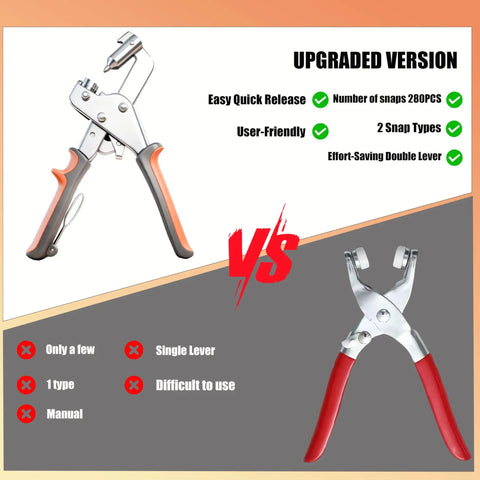 Comparison of Pro Grade Heavy Duty Snap Fastener Tool Set with 15mm Snap Tool on Left and Basic Tool on Right