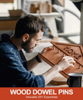 Person crafting with Wood Dowel Pins 3/8 Inch By 4 Inch Straight Fluted Dowels For Crafts, Furniture, And DIY Projects