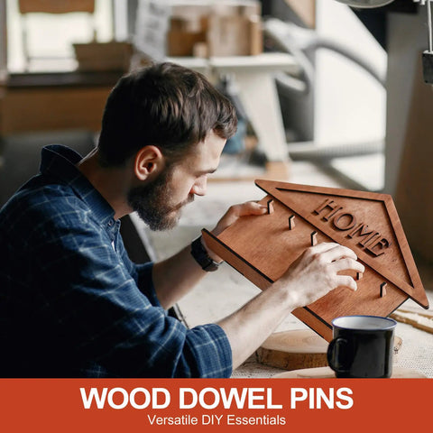 Person crafting with Wood Dowel Pins 3/8 Inch By 4 Inch Straight Fluted Dowels For Crafts, Furniture, And DIY Projects