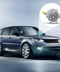 AULINK brake booster vacuum pump, silver metal finish, automotive part shown with inset over a modern SUV.