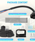 7 Way Blade And 4 Way Flat Trailer Wiring Harness Connector Kit with Mounting Bracket package contents displayed