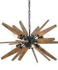 Wood Sputnik Chandelier With 6 Lights Dope Rustic Farmhouse Pendant For Kitchen Island Dining Room Living Room Bedroom Foyer Modern Industrial Black Ball Base With Natural Wood Panels