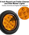 2.5 Inch Round Amber LED Marker Lights with Reflectors, 13 LEDs, Sealed Flush Mount Grommets, 2 Prong Wire Pigtails close-up