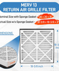 MERV 13 Pleated Air Filter Replacement 20x20x3 For Whole Home Return Air Grille, Compatible With VGF Series, dimensions diagram