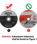 Cutting discs comparison image showing 3" discs for steel and stainless steel, highlighting proper specifications and use.