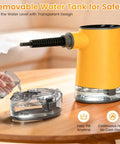 1200W Handheld Steam Cleaner Heats Up In Just 10 Seconds For A Straight Up No Hassle Deep Clean Knocking Out Bathroom Grout And Kitchen Grease With Adjustable Settings For A Quick Home Refresh That Delivers. Removable transparent water tank shown with user pouring water.