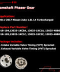 Pro Grade VVT Cam Sprocket And Timing Phaser Kit For 2011-2017 Nissan Juke with unique camshaft phaser gear detail.