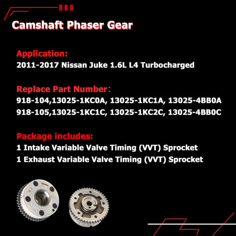 Pro Grade VVT Cam Sprocket And Timing Phaser Kit For 2011-2017 Nissan Juke with unique camshaft phaser gear detail.