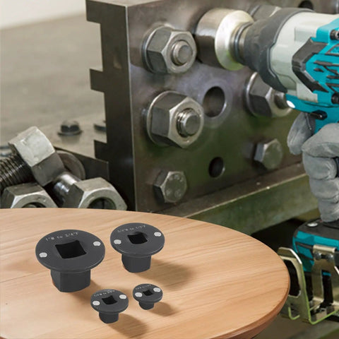 Low Profile Socket Adapter Drive Kit Turns 3/4 To 1/2 Inch And More Into Easy Gear With Heat Treated Steel For High Torque Work On Any Rig Today. 4-piece steel socket adapters on a workbench
