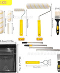 Heavy Duty Paint Roller Kit With Extension Pole Reaches High Ceilings Effortlessly No Ladder Required showing various paint rollers and tray.