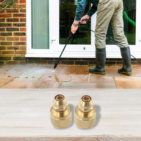 2-Pack Brass Garden Hose Repair Adapters For 3/8 Inch Expandable Hoses With Quick Connect Aluminum Alloy Fittings Kit on patio