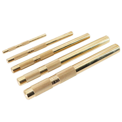 Five-piece Brass Drift Punch Set non-marring one quarter inch three eighths inch one half inch five eighths inch three quarters inch for metalworking
