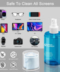 Screen Cleaner Spray 200ml For TV Computer Laptop Tablet And Phone Screens With Soft Cloth All In One Cleaning Kit For CD DVD VCD LCD LED Monitors Smudge Free Anti Fingerprint Quick Dry No Residue - bottle and cloth displayed