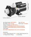 Workhorse 3Hp TwoSpeed Hot Tub Pump For Spas With Smooth 48Frame Build showcasing dual ports and dimensions for installation.
