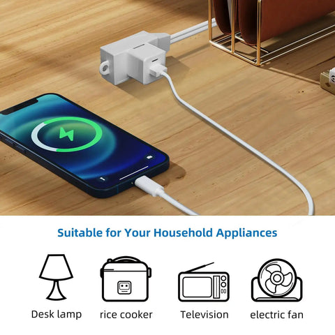 Indoor Extension Cord 12 Foot With 3 Polarized Outlets And Safety Slide Windows 13A 1625W 16 AWG 2 Prong Plug setup