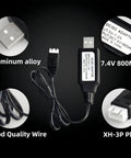 7.4V 2800mAh LiPo Battery 8C Rechargeable With USB Charger For Radiolink RC8X 8CH 2.4G RC Transmitter Remote Controller No Fuss Plug and Play 100g Weight IC Protected USB C Cable Included 1 Pack with aluminum alloy USB connector and XH-3P plug