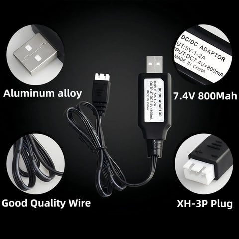 7.4V 2800mAh LiPo Battery 8C Rechargeable With USB Charger For Radiolink RC8X 8CH 2.4G RC Transmitter Remote Controller No Fuss Plug and Play 100g Weight IC Protected USB C Cable Included 1 Pack with aluminum alloy USB connector and XH-3P plug