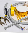 Heavy Duty Spring Tubing Bender Set 10Pc PVC Wire Bending Tool with pliers, wiring, and electrical components laid out.