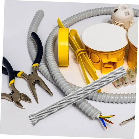 Heavy Duty Spring Tubing Bender Set 10Pc PVC Wire Bending Tool with pliers, wiring, and electrical components laid out.