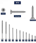 Size 14 Wood Screws Two And Three Quarter Inch 100 Count Stainless Steel 304 Self Tapping Flat Head Phillips