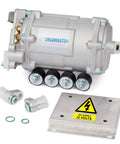 Pro Grade 25cc 12V AC Compressor Scroll Design For Custom Car Builds And Mobile Climate Control Systems, includes connectors and mounting plate.