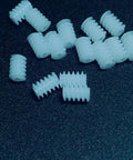 10 Pack 0.3 Module Plastic Mini Worm Gears Kit, 0.65mm Inner Hole, 3.5 by 5mm Size, white gears on black surface