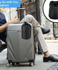 Man with suitcase, Inflatable Travel Neck Pillow With 3D Eye Mask And Earplugs in portable drawstring bag attached