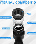 Exploded view of Five Pack Pro Grade Pneumatic Female Elbow Fittings showing internal components and materials