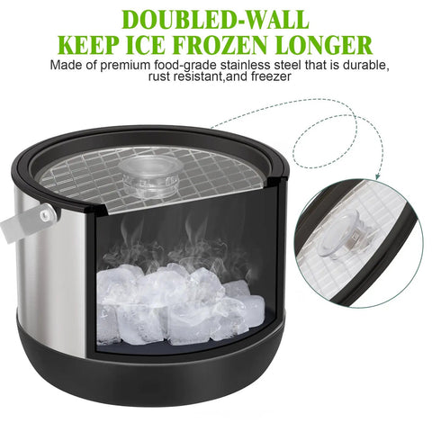 Insulated Ice Bucket For Parties With Scoop And Lid, Party Ready Large Capacity Double Wall Beverage Cooler, Keeps Ice Cold