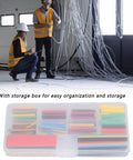 Solid Omabeta 164pc Heat Shrink Tubing Kit Durable Insulation Wrap For Electrical Wire Maintenance Polyolefin Assortment Sizes 1mm To 14mm Perfect For Solder Joints And Wiring Projects, storage box shown with technicians