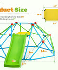 Diagram showing dimensions of 8ft Climbing Dome With Slide, featuring 6ft slide length, for toddlers and kids ages 3 to 8.
