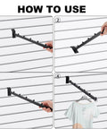 Installation steps for Slatwall Waterfall Hooks Set Of 6, 15.75 Inch Ball Hangers for closet organization on slat wall.