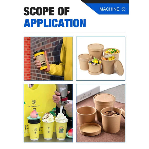 Various paper cups formed by Automatic Paper Cup Forming Machine High Speed Cup Maker For Party Supplies and Drink Shops displayed.
