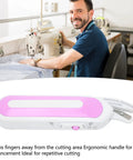 Top Shelf Electric Mini Scissors For Sewing And Crafting Cordless Portable Shears With Ergonomic Handle, featured in use by a tailor.