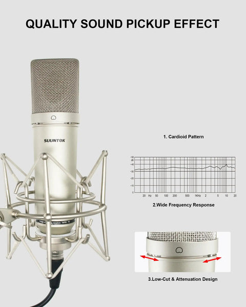 Professional XLR Condenser Microphone With 34mm Large Diaphragm Cardioid Pattern For Singing, Podcasting, YouTube, Must Have Studio Mic Kit For PC Gaming And Streaming, TM87KB Included, Sleek Silver Finish