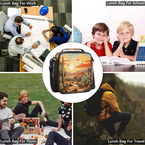 Flower Cactus Desert Insulated Lunch Tote with Leakproof Waterproof Exterior in work, school, picnic, and travel settings