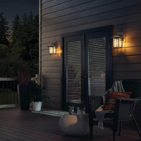 Outdoor Porch Lights With GFCI Outlet Dual Outlets Water Ripple Glass Bronze Exterior Wall Mount Sconce Waterproof Patio Light illuminating door