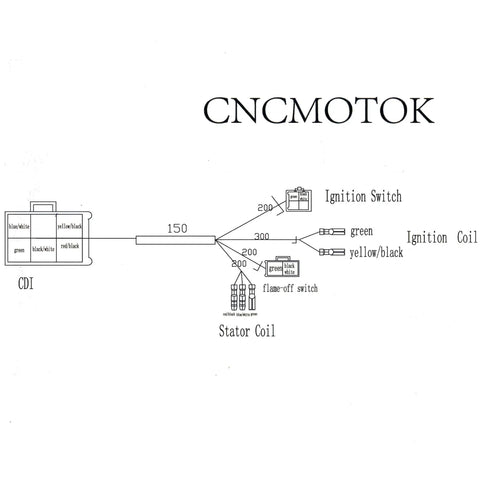 Diagram of Beefed Up Dirt Bike Wiring Harness Kit With CDI Ignition Coil Spark Plug Kill Switch And Key Switch For Kick Start 50cc To 160cc Quad ATV Go Kart Buggy Ride Ready layout