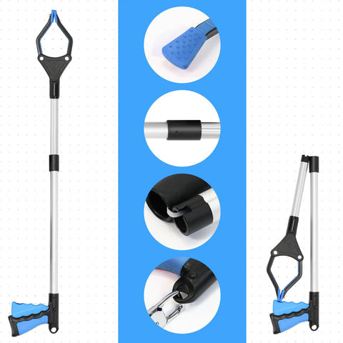 32 Inch Foldable Reacher Grabber Tool With Magnetic Tip For Seniors And Disabled Extra Strong Grip Super Handy For Easy Clean Up And Litter Pick Up Post Surgery Recovery Aid Blue