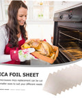 Woman placing turkey in oven using 10 Pack Mica Plate Sheets For Microwave Oven Cut To Fit Heat Insulation High Heat Resistant Replacement Parts