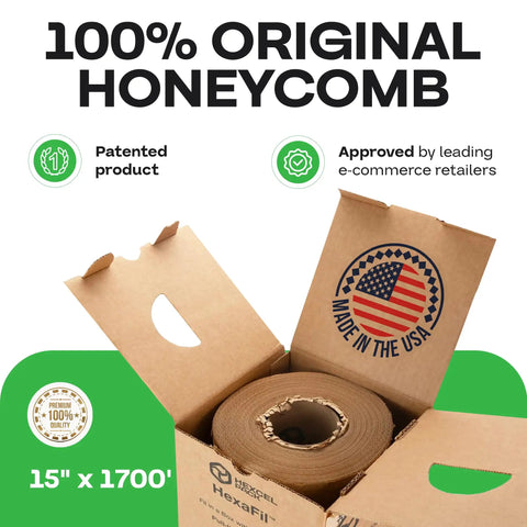 HexaFil Honeycomb Packing Paper 15 Inch Wide 1700 Foot Roll Self Dispensing Box, eco-friendly alternative to bubble wrap
