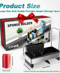 Stainless Steel Sink Caddy With Sponge Holder And Brush Holder Plus Towel Rack And Soap Dispenser Kitchen Sink Organizer For Countertop Must Have Rustproof Easy To Clean Modern Black Finish with box.