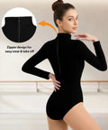 Back Zip Turtleneck Ballet Leotard for Women, No Front Hardware for Clean Lines, comfy sleek dancewear, rear view with zipper detail