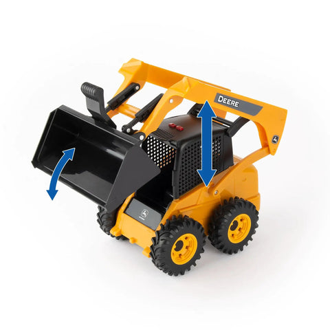 John Deere 1:16 Scale Farm Construction Set With Skid Steer And Chevy Silverado Lights, Sounds And Barricades toy skid steer