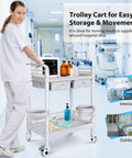 Medical Rolling Trolley Cart With 2 Shelves And Drawers, Heavy Duty Utility Cart 220 Lbs Max Load in use in a hospital.