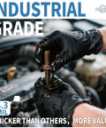 Superior Black Nitrile Gloves 6.3 Mil Thick Rip Resistant Build with killer grip for automotive repairs and maintenance.