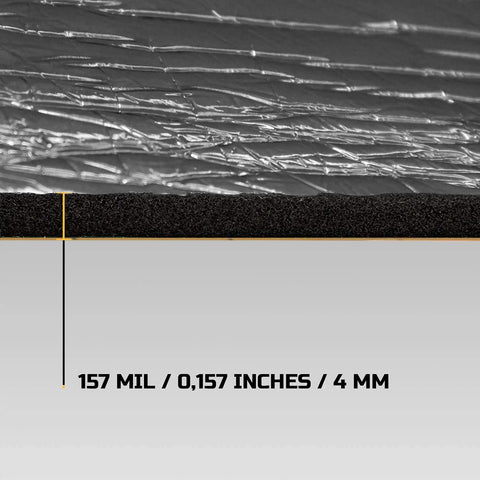 Heavy Duty Car Sound Deadening And Thermal Insulation Sheet 157 Mil Thick showing closed cell pe foam and aluminum foil layers.