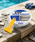 Heavy Duty Concrete Crack Filler For Outdoor Patios And Floors Joint Repair Glue restoring concrete with yellow scraper.
