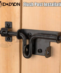 Beast Mode Heavy Duty Slide Bolt Gate Latch Black Powder Coated Steel Barn Door Hardware With Padlock Hole mounted on wooden door.